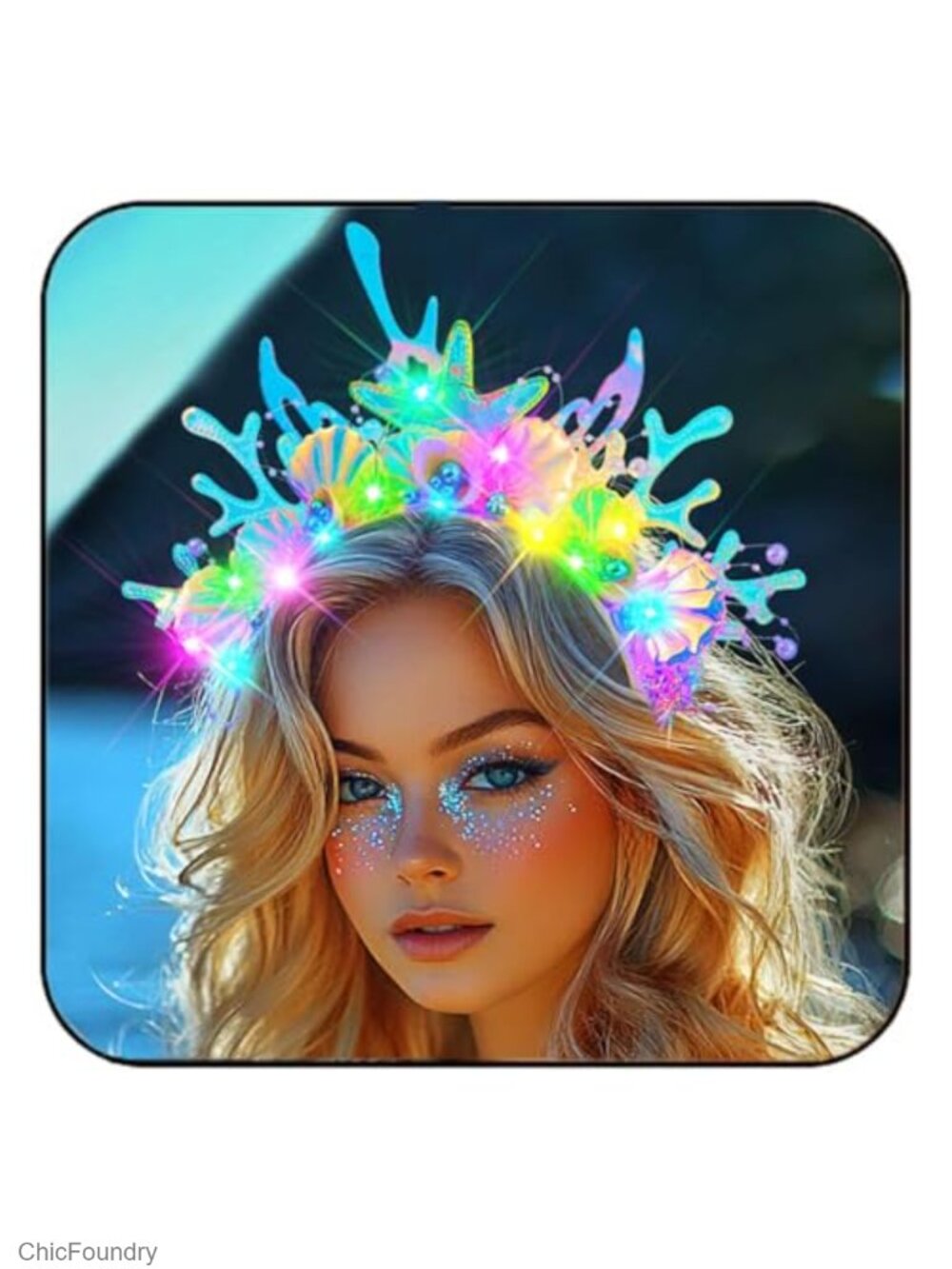 LED Light Up Mermaid Shell Headband with Starfish Pearls Coral